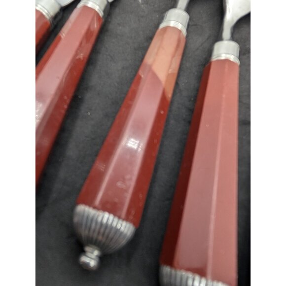 Laslo for Mikasa Silverware Plastic handle Burgundy faceted 17 Pieces HTF READ - Picture 9 of 16